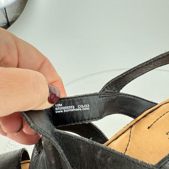 Born Bernese Womens Sandal Size 10 Black Leather Wedge Heel Open Toe Retro Caged - Picture 15 of 16